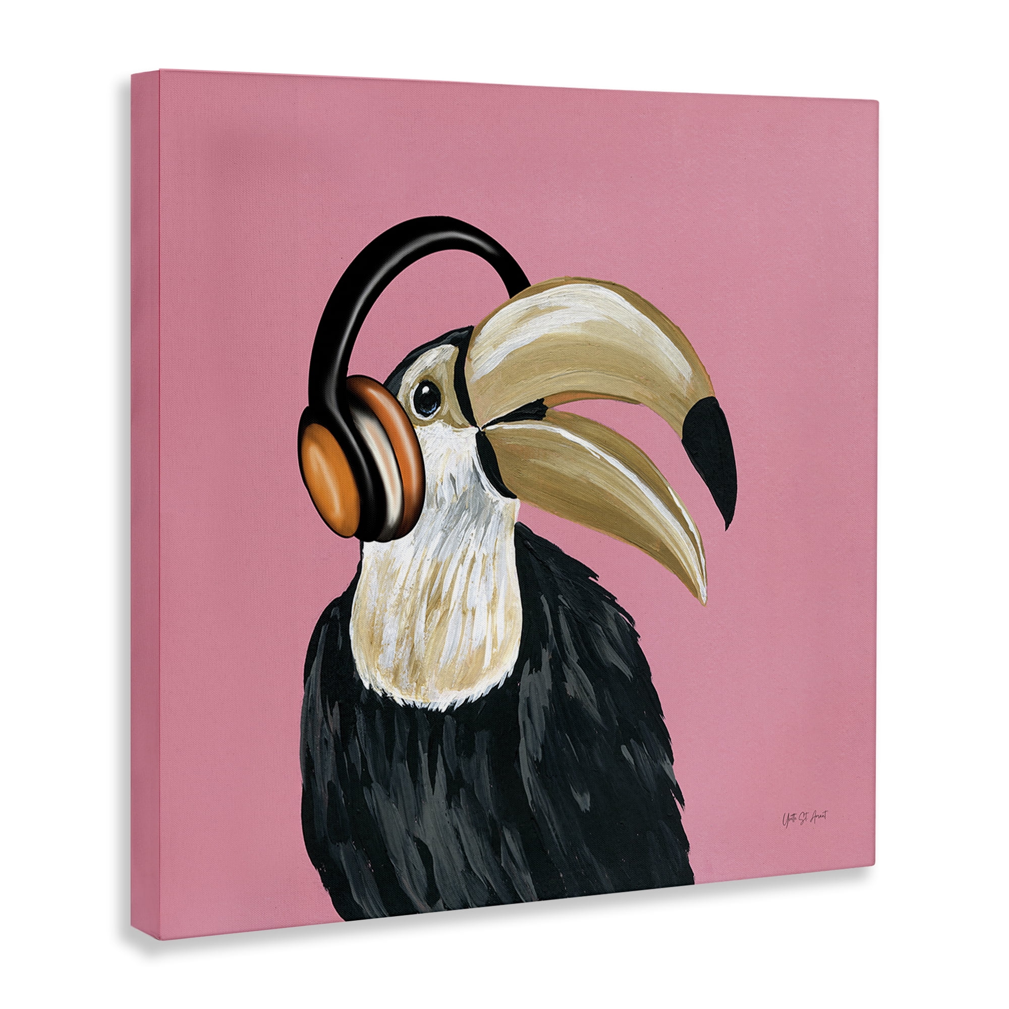 Stupell Industries Toucan with Headphones Entertainment Painting Wrapped Canvas Art Print Wall Art, 17 x 17