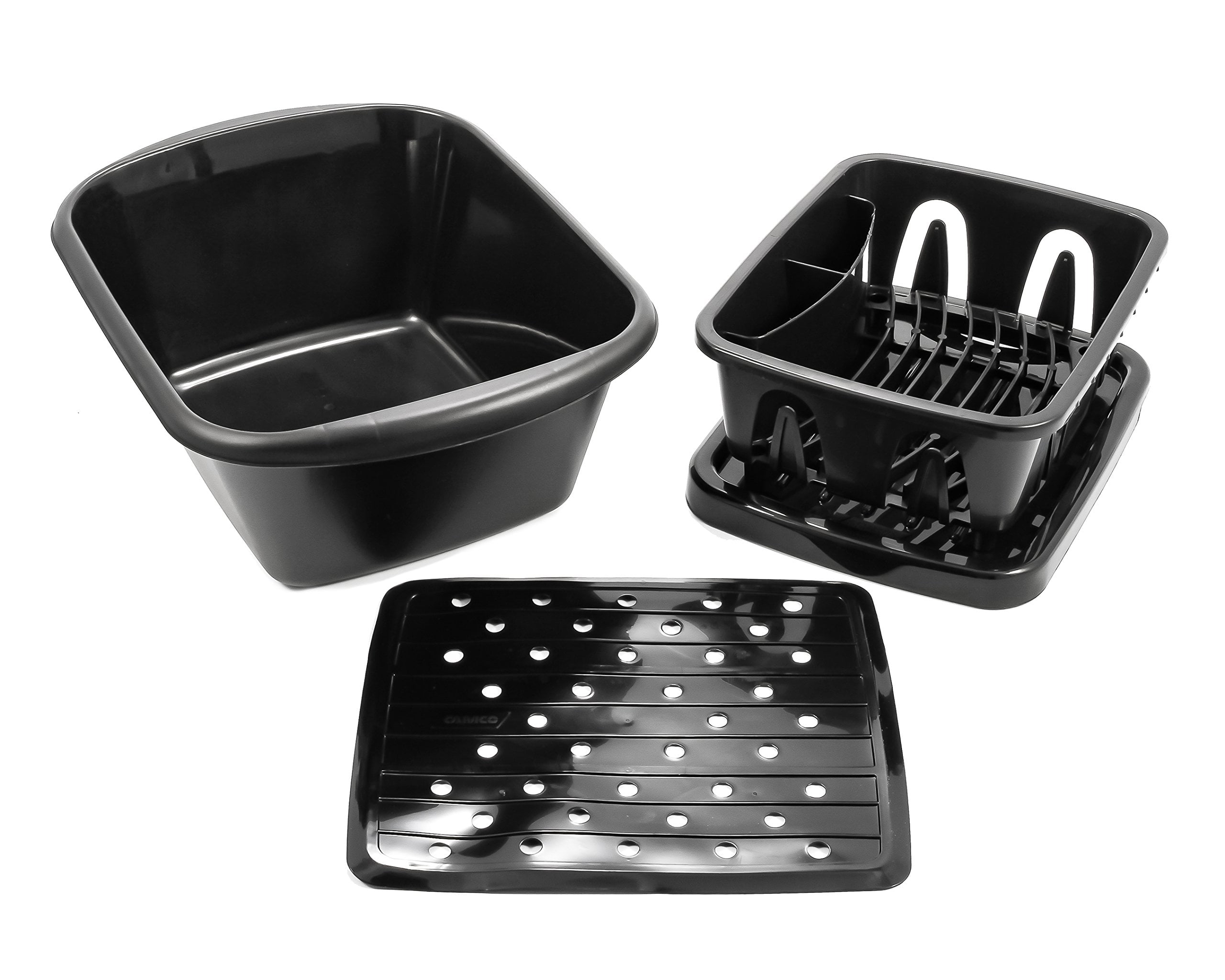 Camco Black Sink Kit with Dish Drainer, Dish Pan and Sink Mat (43518)