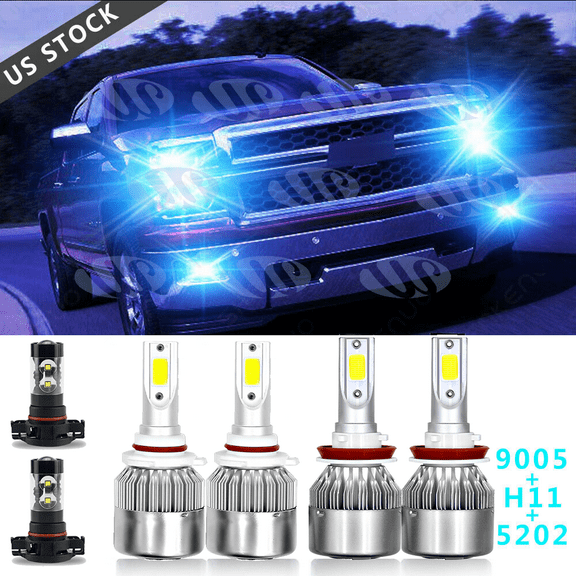 Blue For Chevrolet Silverado 1500 2007-2015 LED Headlight Hi/Low Fog Light Bulbs