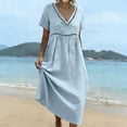 thumbnail image 6 of Kilaqueen Women's Lace Trim V-Neck Midi Dress Short Sleeve High Waist Casual Elegant Flowy Dress Boho Beach Eyelet Long Dresses, 6 of 9