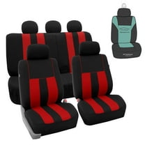 FH Group Striped Polyester Fabric Car Seat Cover, Universal Red Full Set Seat Covers with Air Freshener