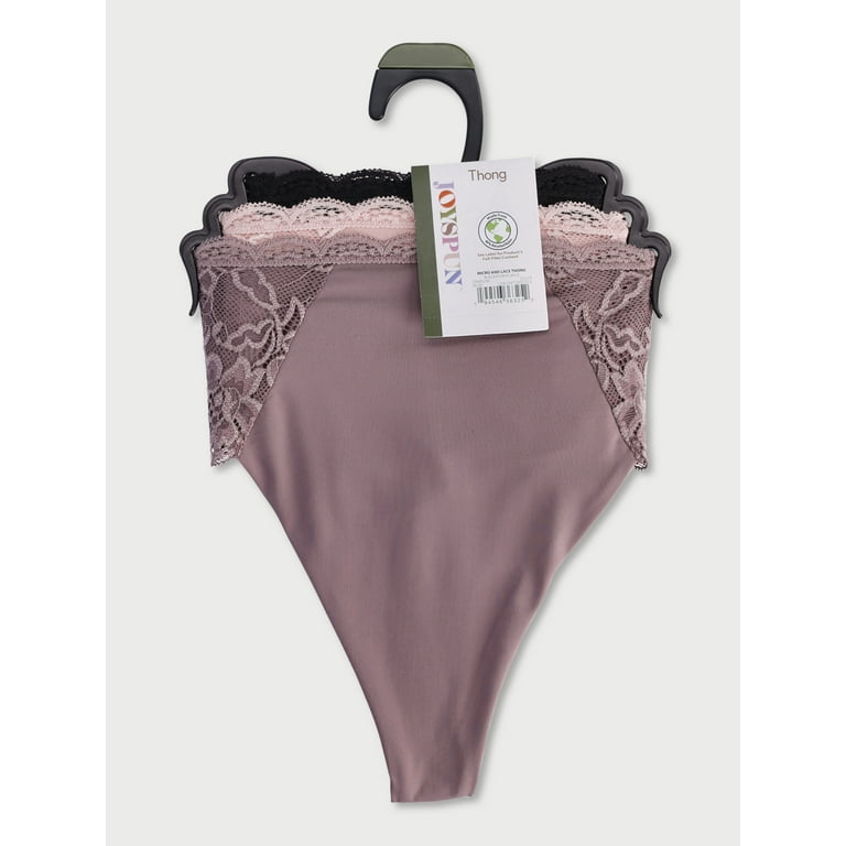 Joyspun Women's Microfiber and Lace Thong Panties, 3-Pack, Sizes XS to 3XL