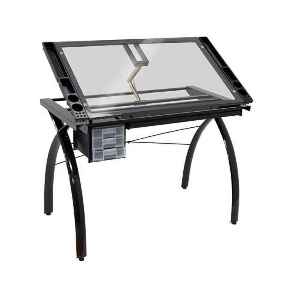 Studio Designs Futura Metal and Glass Drawing/Drafting Table with Adjustable Top and Storage in Black