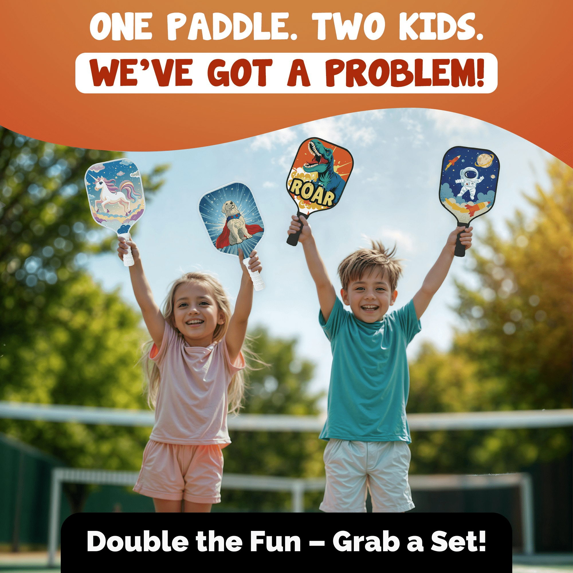 Kids Pickleball Paddle – Dinosaur Design for Ages 3–12 | Lightweight 0.37 lb Fiberglass Paddle with Small Grip | Fun Beginner Pickleball Gift for Boys & Girls