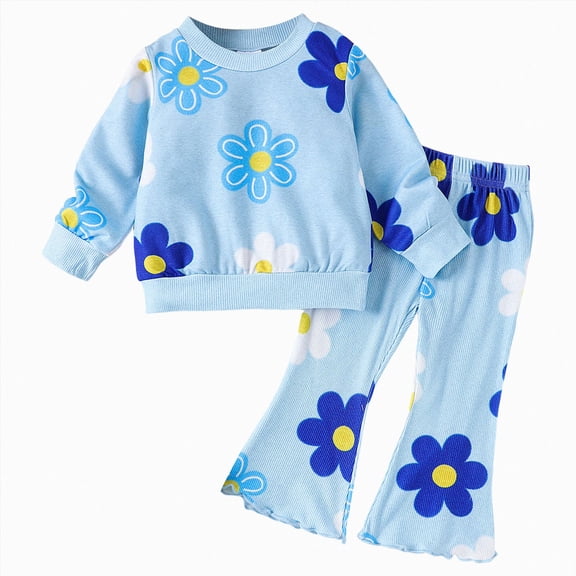TOWED22 Baby Girl Fall Winter 2 Piece Outfits Set Toddler Clothes Long Sleeve Soft Sweatshirt High WaistPants Cute(Blue,3-4 Y)