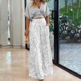 thumbnail image 4 of GILIGEGE Women Floral Print 2 Piece Set Deep V Neck Short Half Sleeve Top Wide Leg Flared Long Pants Matching Business Formal Wedding Guest Casual Summer Fashion Suit Daily Outfit Wear Grey, 4 of 7