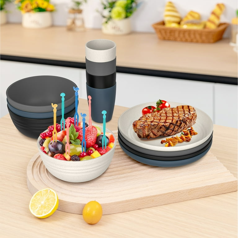 GPED 36 Piece Kitchen Wheat Straw Dinnerware Set, Service for