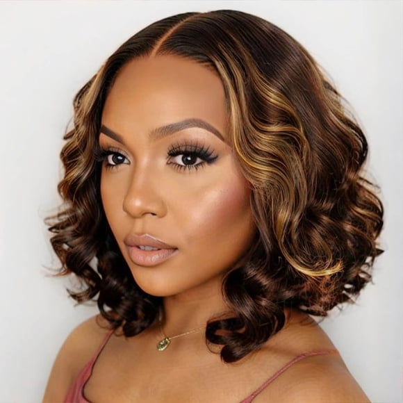 ISEE Wear Go Glueless Wigs Human Hair Pre Plucked Pre Cut Short Bob Body Wave Lace Front Wigs Human Hair for Women Upgraded Glueless Bob Wig 7x5 HD Lace Closure Wigs (Hi