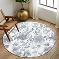 thumbnail image 3 of Watercolor Grey Floral Round Area Rug 5 FT, Non Slip Bedroom Area Rug, Gray Ombre Botanical Summer Washable Soft Circular Carpet Non-Shedding Floor Mat for Kitchen Dining Room Foyer Balcony Dorm, 3 of 9