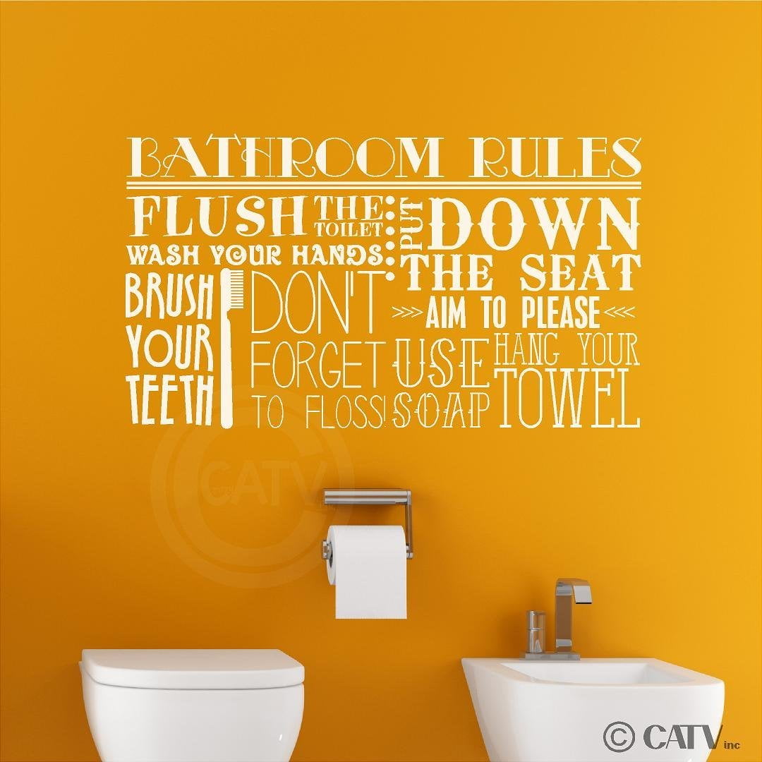 Bathroom Rules Subway Collage Vinyl Lettering Wall Decal Sticker (16"H