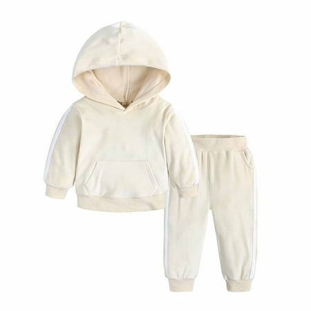 

Dezsed Fall Winter Girl Set Clothes Clearance Golden Velvet Hooded Pullover Long Sleeve Sweatshirt Casual Pants Suit Boys Sets 6Months-7Years Children s Tracksuits