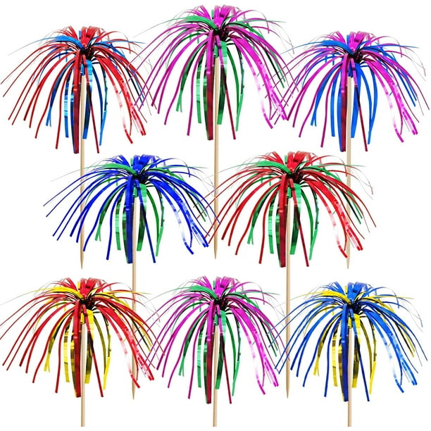 Cocktail Picks Wood Foil Firework Cake Picks 9 Inch 100 PCS,Cupcake