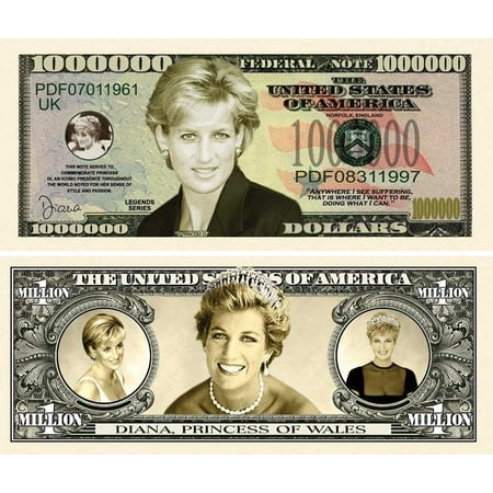 5 Princess Diana Million Dollar Bills with Bonus “Thanks a Million” Gift Card (Best Gifts Under 40 Dollars)