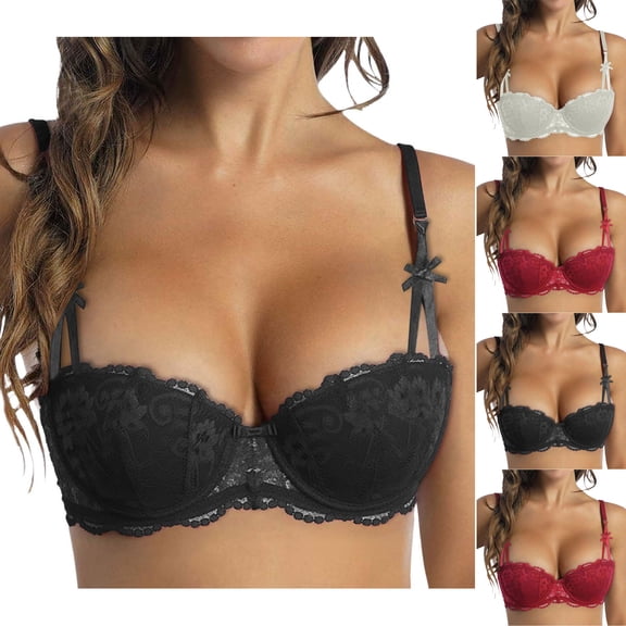 felwors Women's Lace Push Up Bra Add 2 Cups Underwire Padded Support Full Coverage Plunge Everyday Lift Bra(Red, 34)