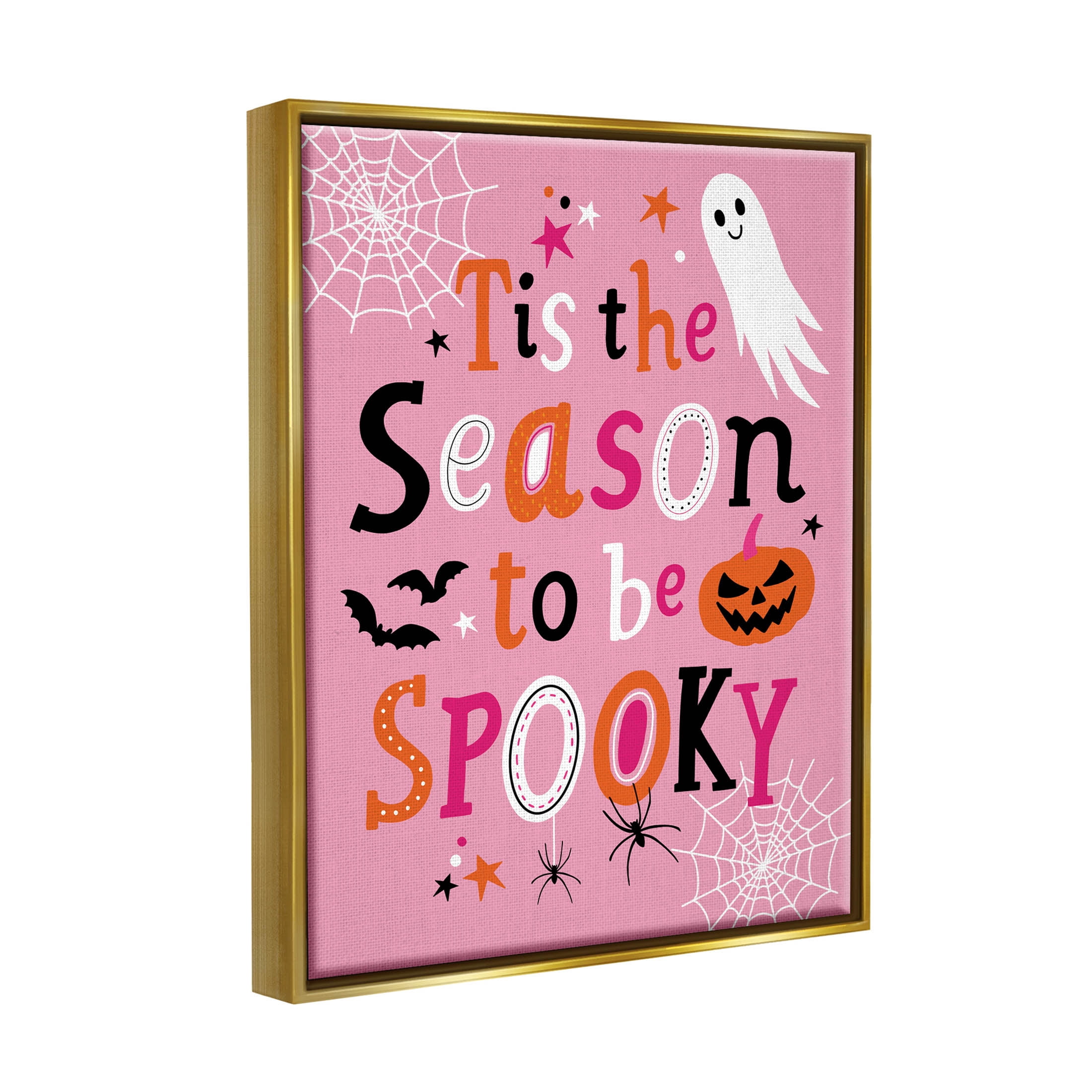 Tis The Season To Be Spooky Ghost Phrase Holiday Graphic Art Metallic Gold Framed Art Print Wall Art