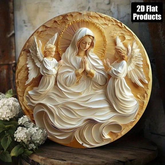 HELLOYOUNG Virgin Mary Wall Art 8x8 Inch Metal Tin Sign Vintage Religious Painting Home Decor for Kitchen Bar Café Bedroom