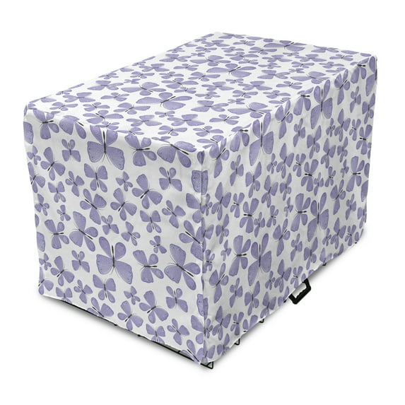 Butterfly Dog Crate Cover, Continuous Pattern of Monotone Abstract Winged Delicate Animal, Easy to Use Pet Kennel Cover Small Dogs Puppies Kittens, 7 Sizes, Lavender Blue and Dark Grey, by Ambesonne