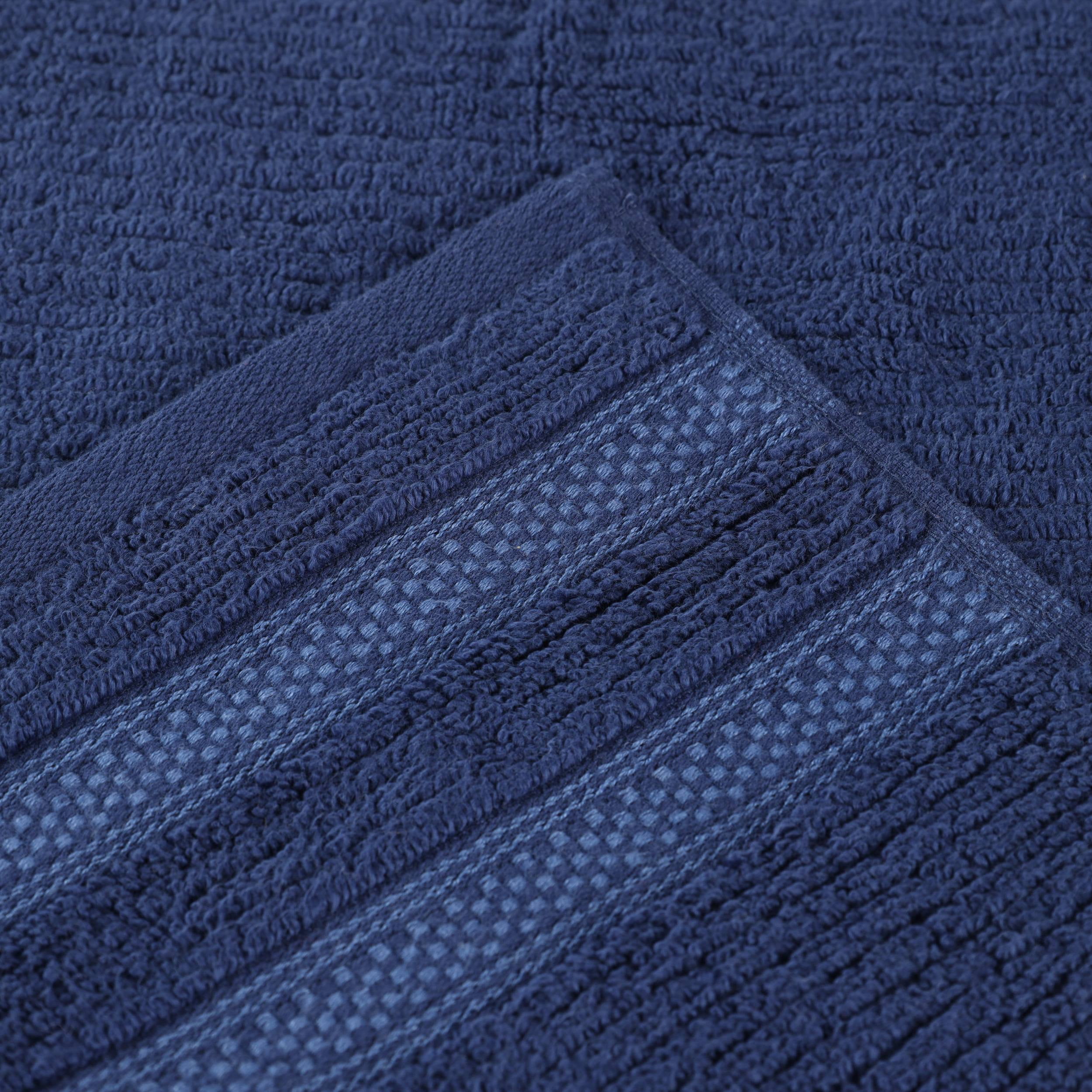 Superior Zero Twist Cotton Ribbed Geometric Bath Sheet Set of 2, Ultra Soft Quick Dry, Navy Blue