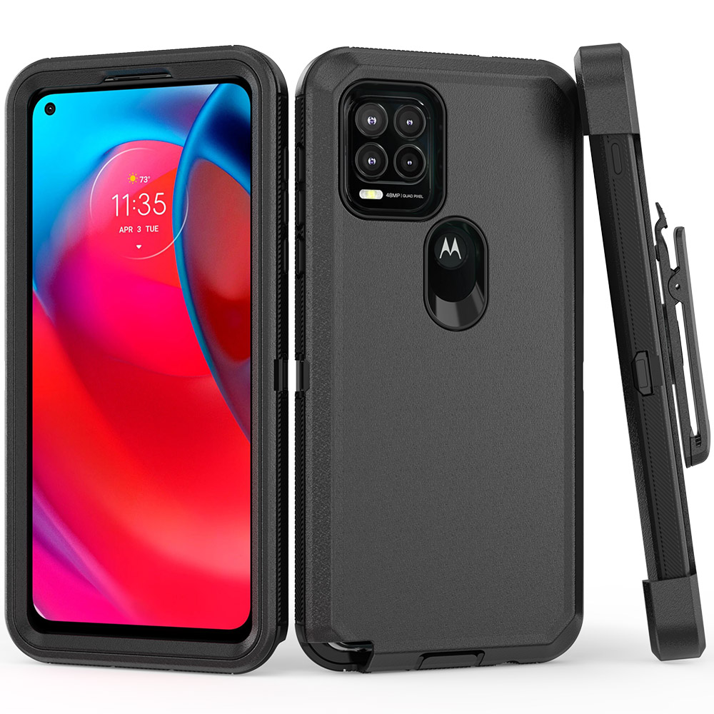 Toughcase Moto G Stylus 5G Belt Clip Case – Rugged Holster, Kickstand, Qi Wireless Charging Ready (Black)