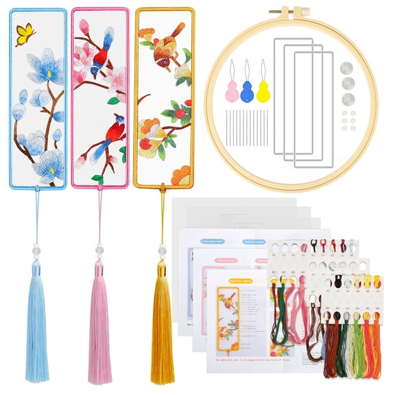Embroidery Kit for Beginners, EEEkit 3pcs Embroidery Bookmark Hummingbird and Flower Cross Stitch Start Kit