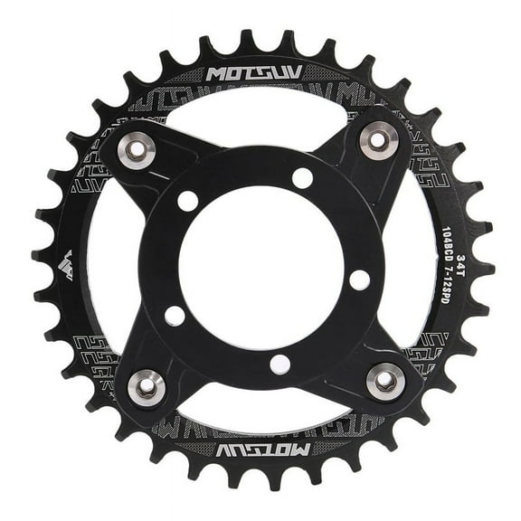 E-Bike Crankset 104BCD for Mid-Drive Aluminum Alloy Electric Bike Accessories,Black 34T