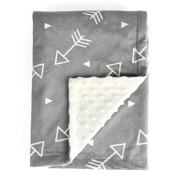 BORITAR Satin Plush Minky Baby Blanket, Super Soft Double Layer, Grey Arrows Print, 30 x 40 Inch