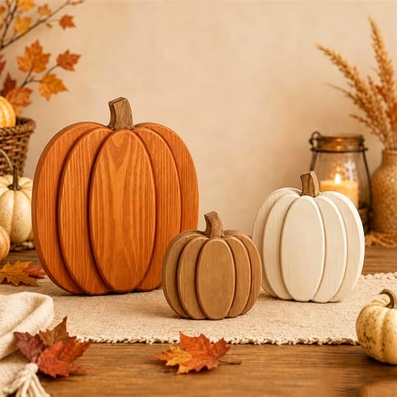 Miwamany Fall Wooden Pumpkin Decor Set of 3, 2D Tabletop Decorations for Thanksgiving Centerpiece and Halloween Home Styling, Harvest