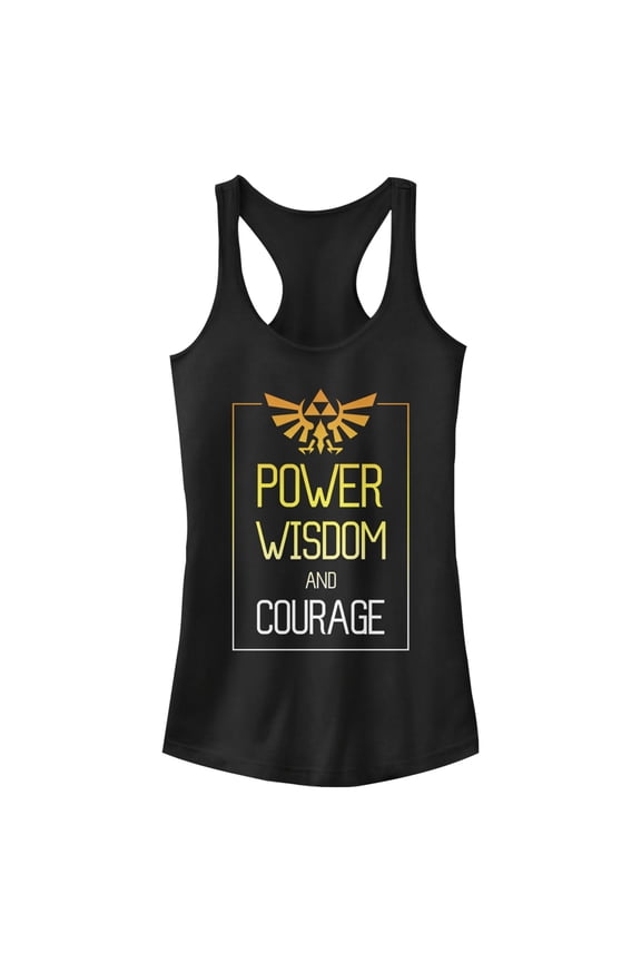 Junior's Nintendo Legend of Zelda Power Wisdom Courage Racerback Tank Top Black Medium