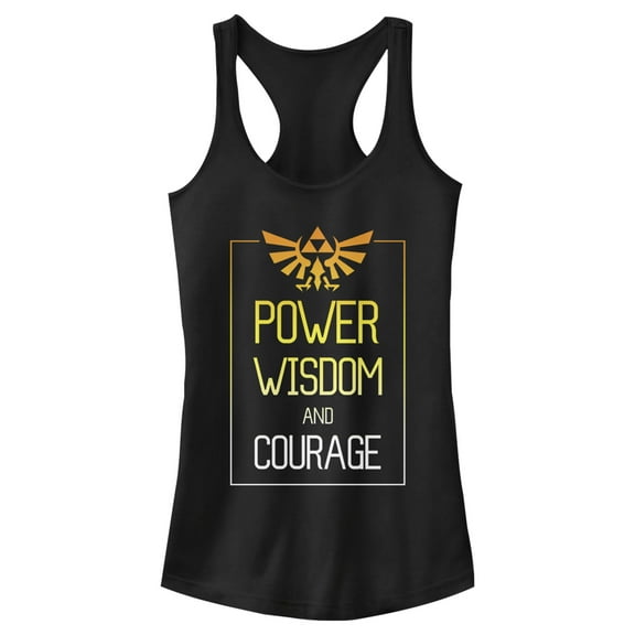Junior's Nintendo Legend of Zelda Power Wisdom Courage Racerback Tank Top Black Medium
