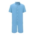 thumbnail image 4 of Pxiakgy Men'S Summer Breathable Two Piece Wrinkled Shirt Shorts Set Men'S Textured Beach Suit Light blue + M, 4 of 5