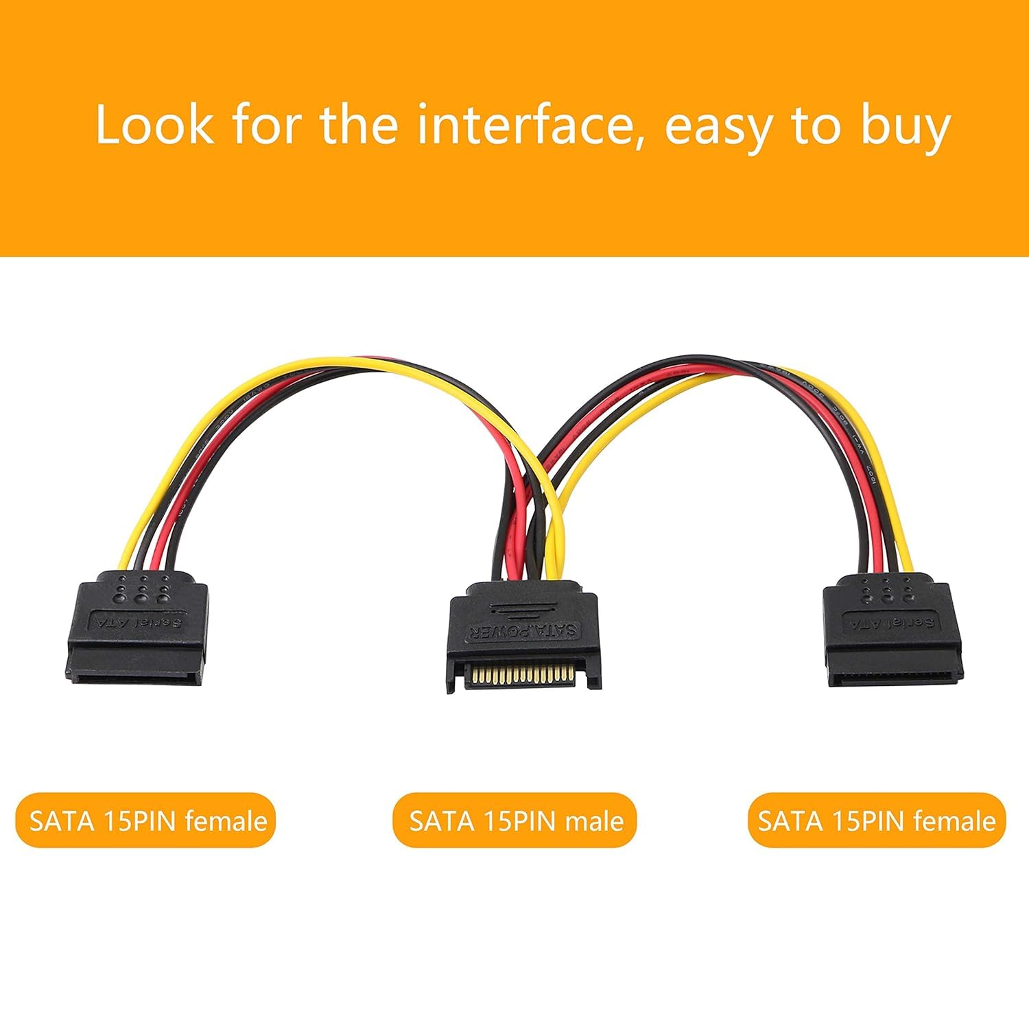 HRTGFD-Sata Splitter Cable, 8 inch 15 Pin SATA Power Extension Cable, Serial ATA Extension Cable for Hard Drives and Optical Drives(3-Pack)