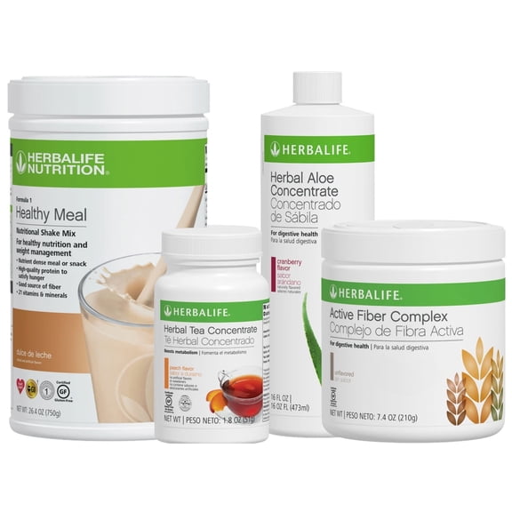 HERBA LIFE NUTRITION 4 Formula 1 Combo (Dulce de Leche 750g) Shake Mix-Herbal Aloe Concentrate Pint Cranberry 473ml-Active Fiber Unflavored 210g and Herbal Tea Concentrate Peach 51g