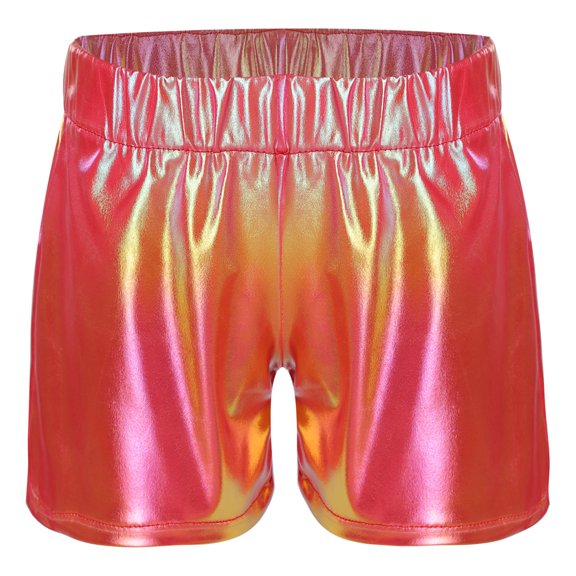 YONGHS Girls Shiny Metallic Shorts Hot Pants Disco Dance Party Performance Costumes Red 3-4