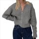 thumbnail image 1 of Cárdigan Holgado de Cuello Redondo, Larga, con Cremallera Frontal, para Mujer, Moderno Suéter de Punto con Cremallera, Abrigos de Otoño. Gris Oscuro XL, 1 of 7