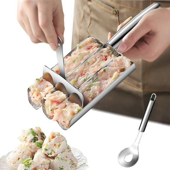 Quanmin Meatball Maker Tool 304 Stainless Steel Kitchen Manual Non Stick Meatball Maker Portable Meatball Spoon Ball Maker Kitchen Restaurant Must Have Meatball Making Home Cooking Tools,3 Channel