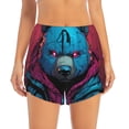 thumbnail image 2 of Balery Neon Cyberpunk Blue Bear Pattern Women's Running Shorts with Liner 2 Pockets Elastic Workout Athletic Gym Yoga Shorts-Large, 2 of 7