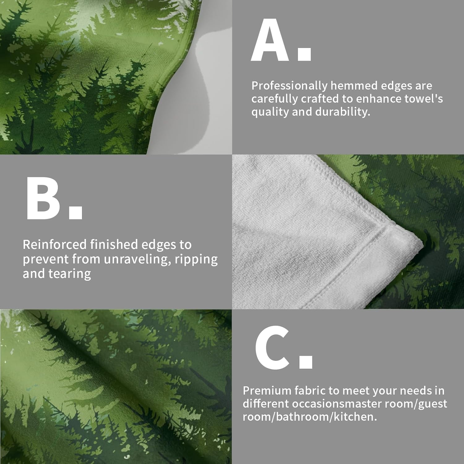 Misty Green Forest Hand Towels,Wild Nature Landscape Soft Water Absorbent Decorative Towel Washcloths for Bathroom Kitchen Spa Gym Yoga 14X28 Inch