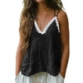 thumbnail image 2 of FDGIU Women's Lace Trim V Neck Spaghetti Strap Camisole, Crinkled Woven Loose Sleeveless Casual Tank Top, 2 of 7