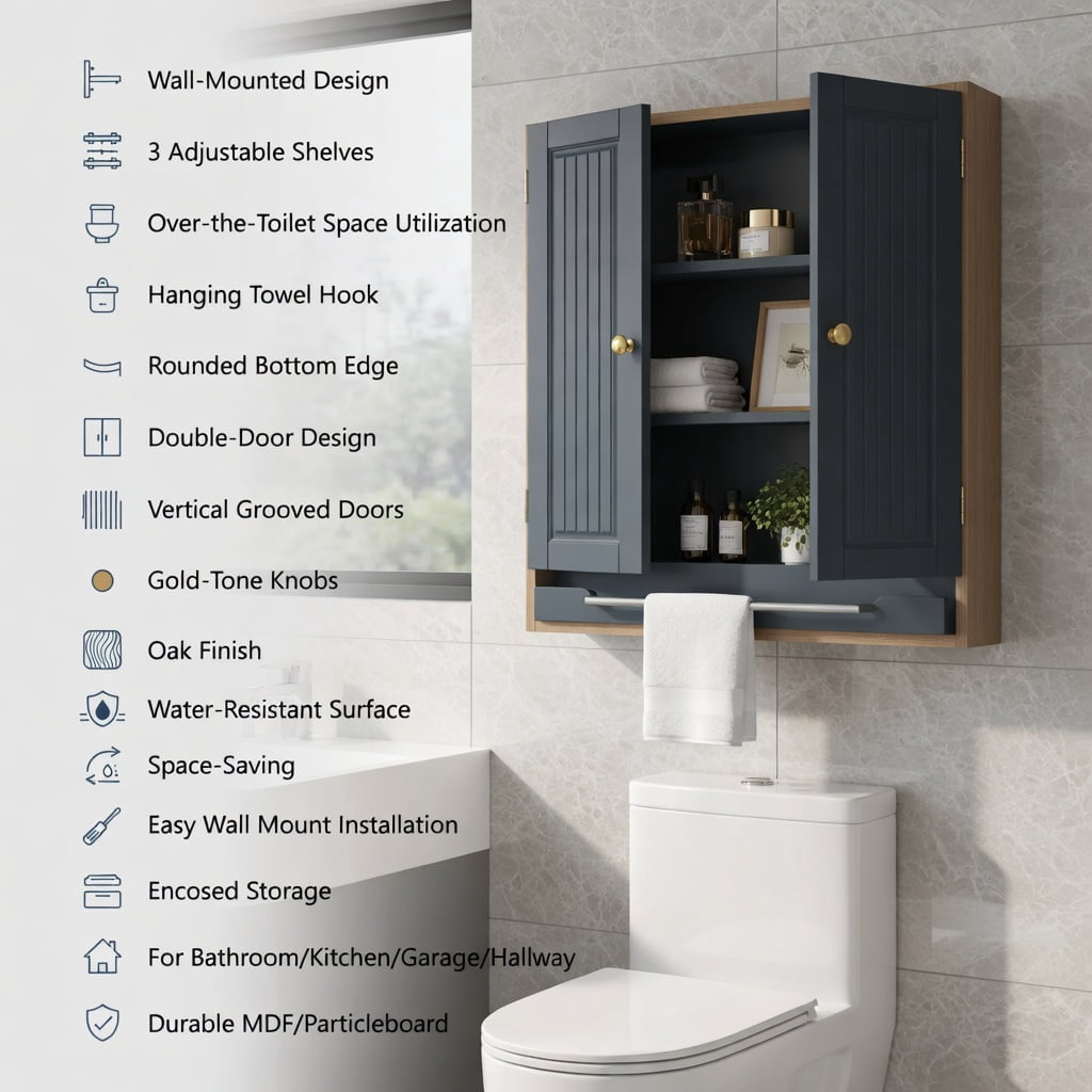 Hommoo Modern LED Bathroom Medicine Cabinet with Anti-Fog Mirror, Soft White Lighting & Wall-Mounted Aluminum Frame, Two-Door Storage, Black