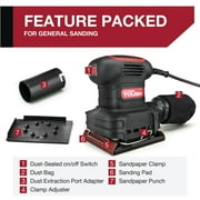 Hyper Tough 2 Amp Corded 1/4 Sheet Palm Sander with Dust Bag, Vacuum Hose Adapter, Punch Plate & 3 Sanding Sheets, New Condition