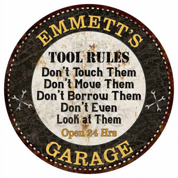 EMMETT'S Garage Rules 14" Round Metal Sign Garage Bar Wall Decor 100140013279