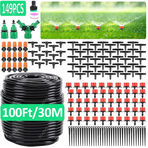 Garden 100Ft Automatic Micro Irrigation System For Garden Flower Bed,Patio,Lawn