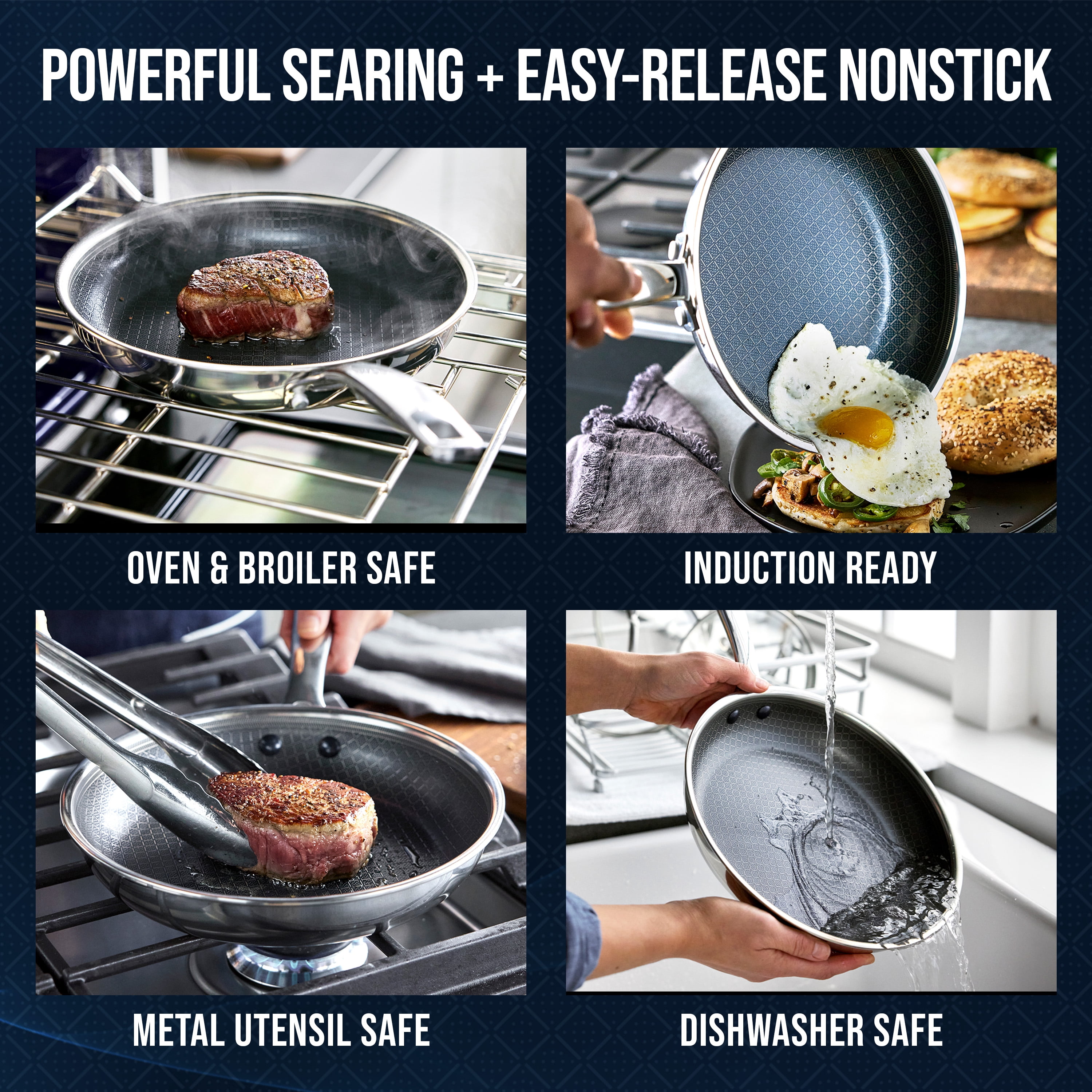 Blue Diamond Diamond Bond 6 Piece Hybrid Nonstick Fry Set with Glass Lids, Stainless Steel