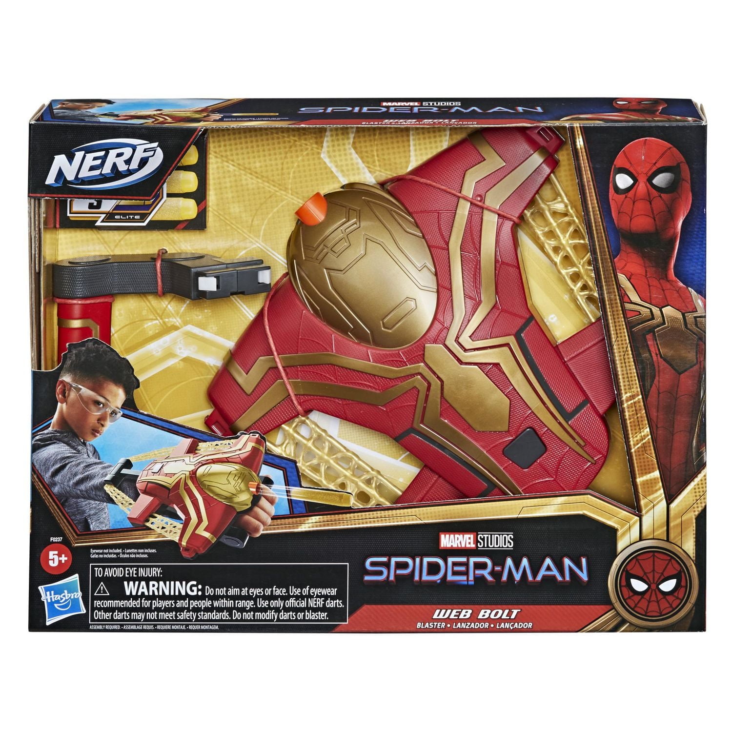 Marvel Spider-Man Web Bolt NERF Blaster Toy for Kids, Movie-Inspired Design, Includes 3 Elite Nerf Darts, For Kids Ages 5 and Up, Ages 4 and up