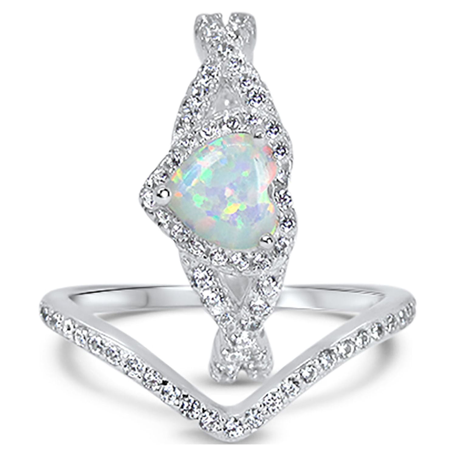 LaRaso & Co Vintage Sterling Silver 1 Carat White Opal Heart Wedding Engagement Ring Set for Women Size 8