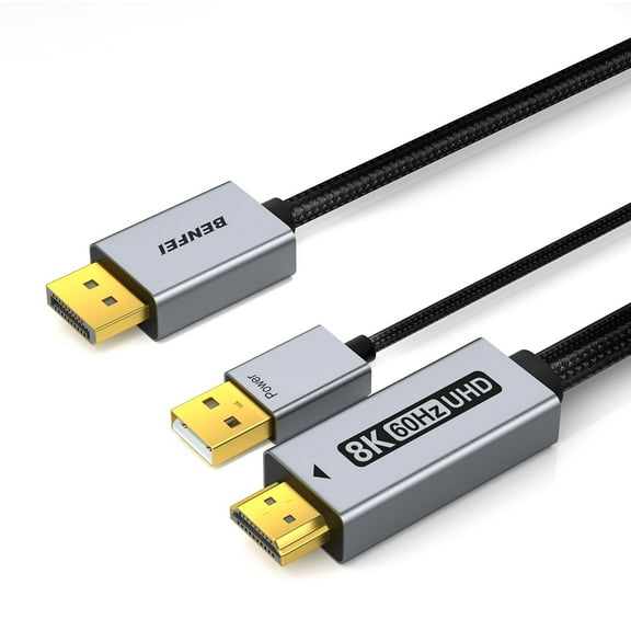 BENFEI DisplayPort 1.4 to HDMI 2.1 6 feet Cable 8K@60Hz 4K@240Hz/165Hz/144Hz/120Hz, Unidirectional DP (Source) to HDMI (Display) with USB 5V/1A Power Supply Support HDR/DSC/HDCP 2.3 for AMD NVIDIA PC