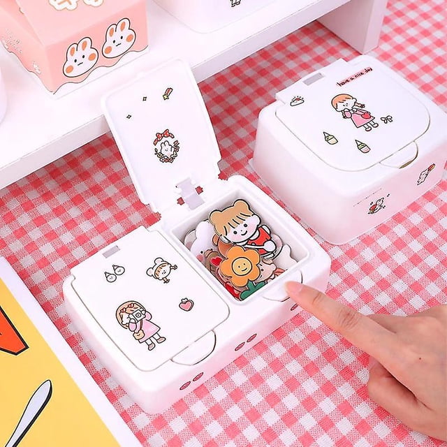 Caja de almacenamiento de escritorio con botones, bonita caja de almacenamiento de plástico kawaii con tapa, joyería, artículos diversos, horquilla ZefeiWu 8390615893893