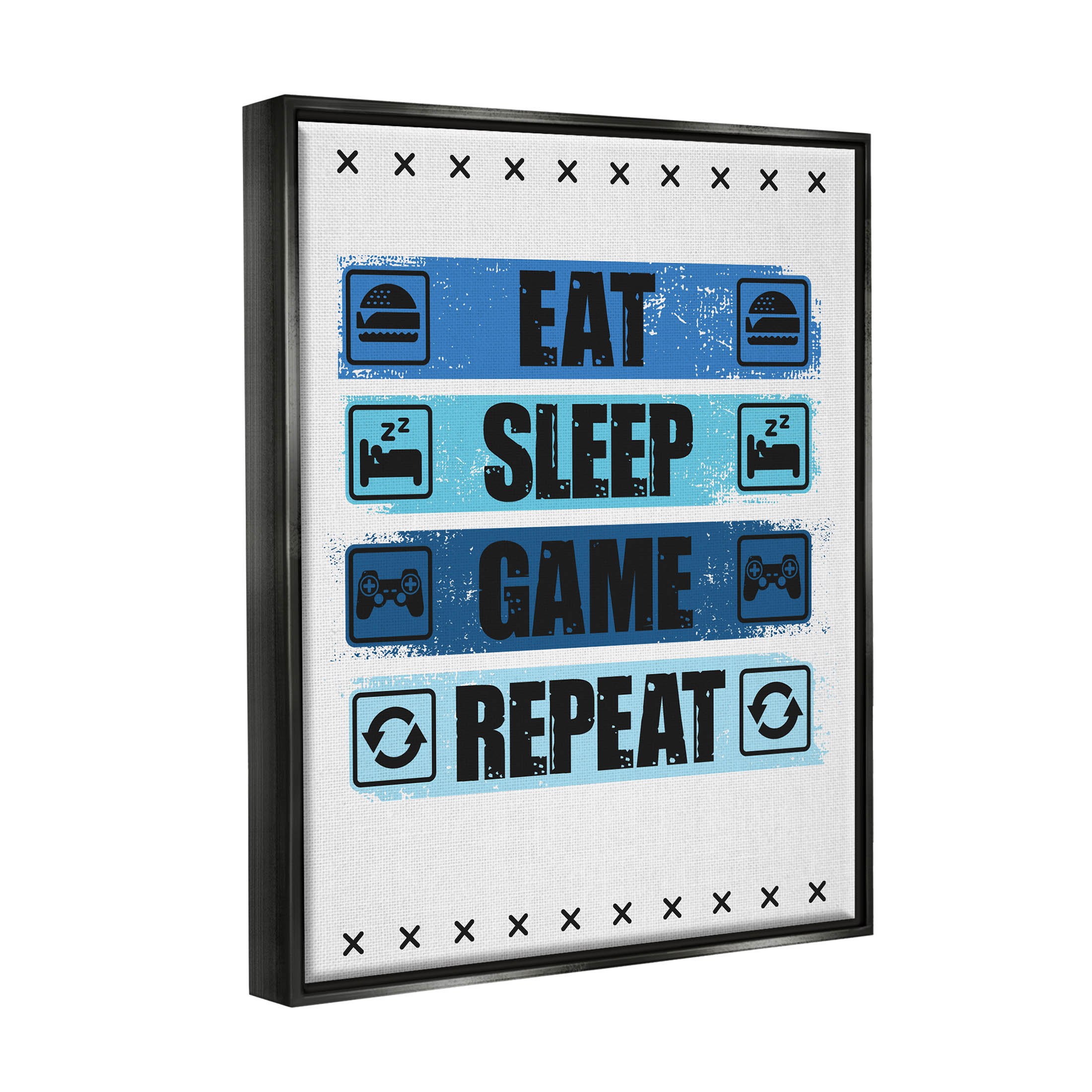 Eat Sleep Game Repeat Phrase Art for Kids Graphic Art Jet Black Framed Art Print Wall Art