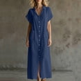 thumbnail image 6 of Efsteb Sumner Dresses for Women 2026 Button Collared Short Sleeve Shirts Dress with Pockets Casual Loose Fit Summer Dress (Navy,M), 6 of 7