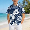thumbnail image 5 of NOEGOEU Boys Button Down Hawaiian Shirt Short Sleeve Beach Shirt Kids Graphic Tees Tops 5-14 Years (Dark Blue,10-11 Years), 5 of 6